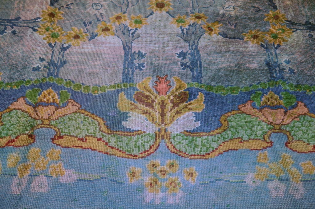 UNUSUAL DONEGAL CARPET DEPICTING A SERENE LILY POND