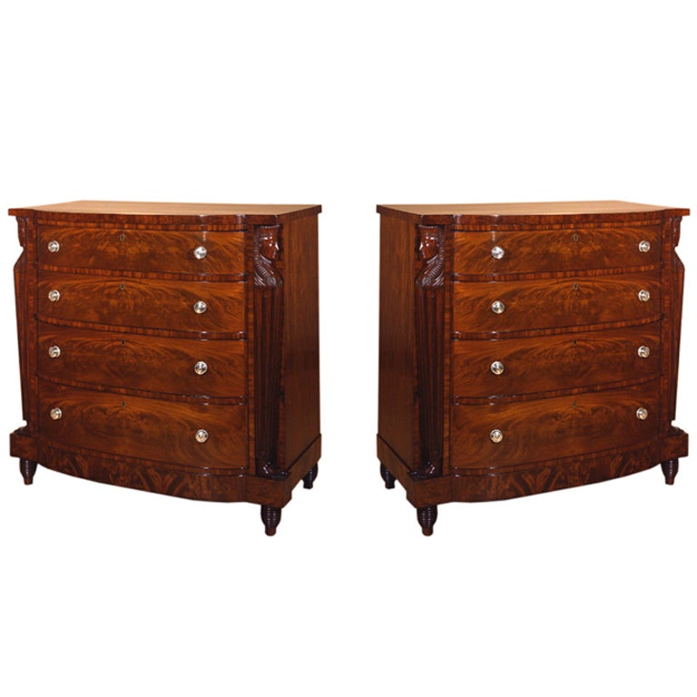 Pair Four-Drawer Chests or 'Elliptic Bureaus' with Egyptian Figures