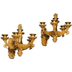 Pair Five-Arm Candle Sconces in the Restauration Taste