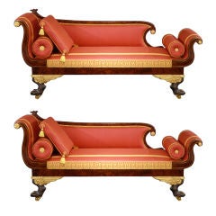 Used Pair Recamier Sofas with Winged Paw Feet