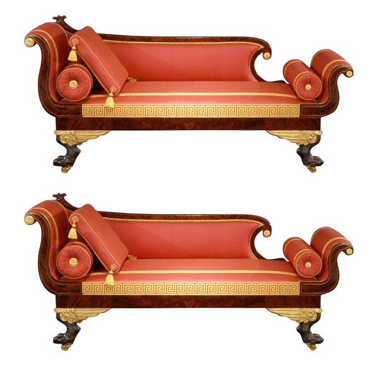 Pair Recamier Sofas with Winged Paw Feet