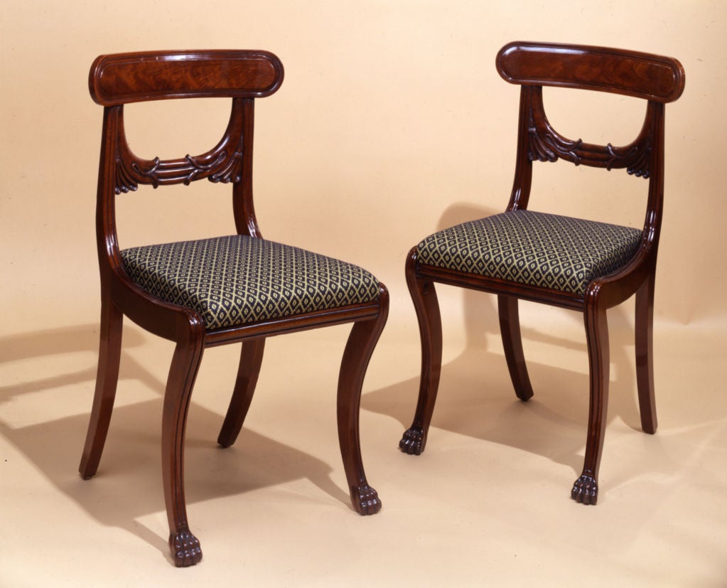 Boston, Massachusetts, circa 1820.
Mahogany (secondary woods: Birch and maple; slip seats: Birch and pine)
Measures: 33 1/4 in. high, 18 5/8 in. wide, 19 ¼ in. deep (overall).

Ex Coll: Private collection, until 2004; to [Hirschl & Adler Galleries,