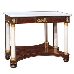 Antique Neo-Classical Pier Table with Marble Columns & Ebonized Bun Feet