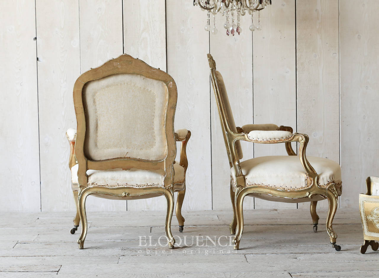 Louis XV Antique French Armchairs, circa 1880