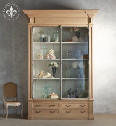 Huge Antique Display Case in Stripped Oak with Fabulous Original Lead Hardware