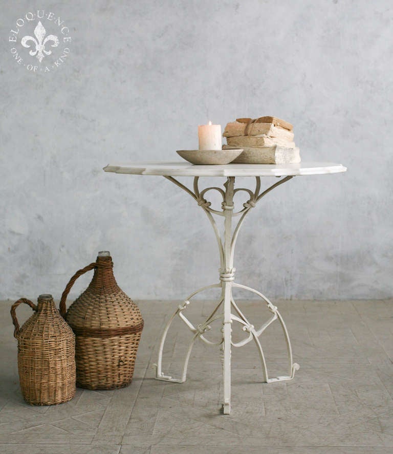 1920 Parisian Iron and Scalloped Marble Side or Bistro/Cafe Table