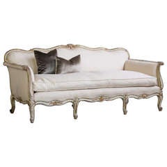 Cream and Gilt Vintage Louis XV Settee with Down Cushion