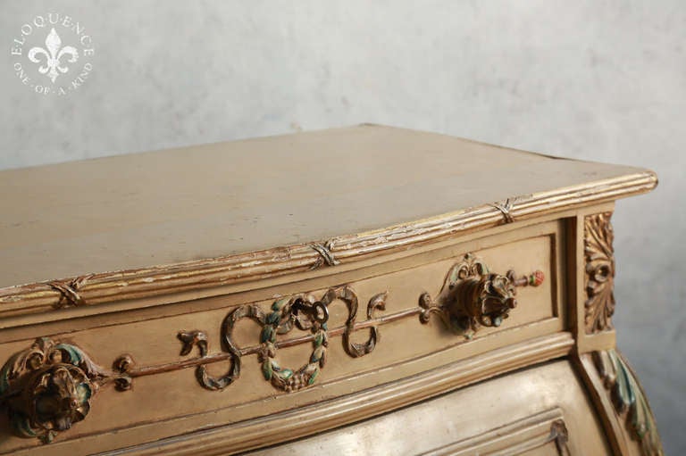 French Fabulous Tall Painted Antique Bombe Chest