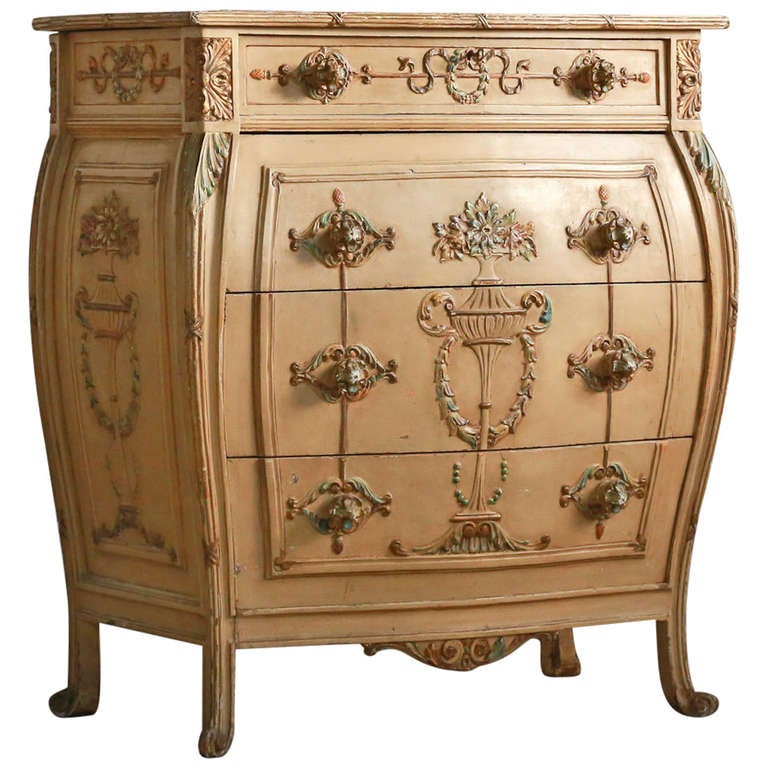 Fabulous Tall Painted Antique Bombe Chest at 1stDibs