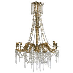 Antique Large Scale Chandelier with Dripping Crystals circa 1850