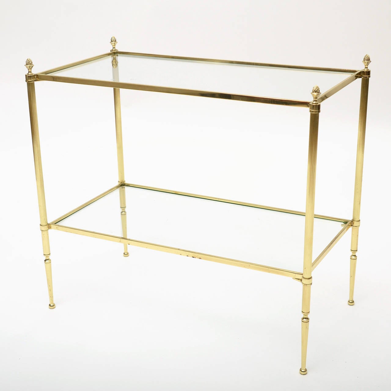 Pair of Mid-Century Modern French Two-Tier Brass and Glass Side Tables 2