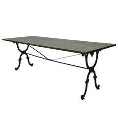 19th Century Cast Iron Base Writing or Dining Table with New Antiqued Zinc Top