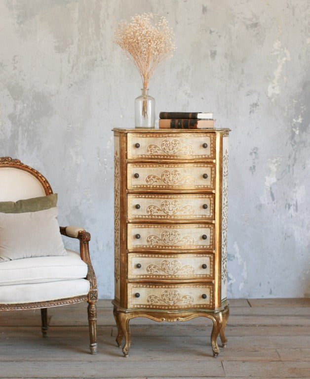 Gorgeous vintage Italianate lingerie chest. Accented with with lacy white details and charmingly old knobs. Great as a jewelry armoire as well!