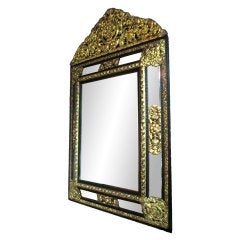 A Flemish Ebonised & Gilt Brass Mirror 