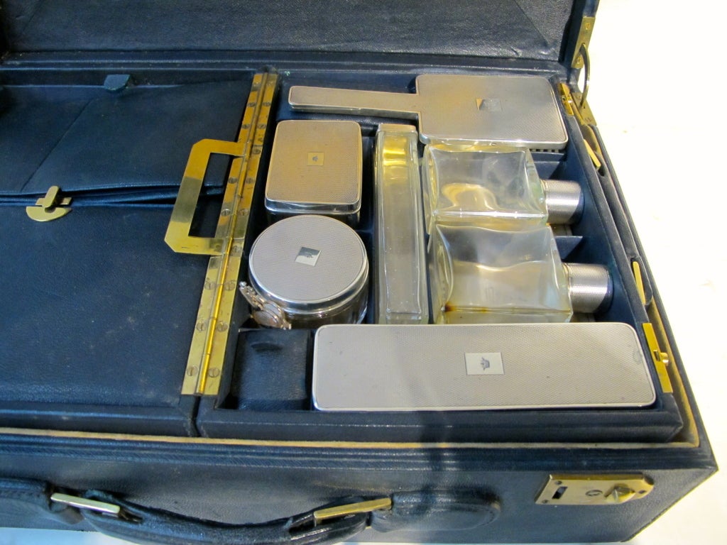 A Dark Blue Leather Fitted Dressing Case By Gucci Of Florence