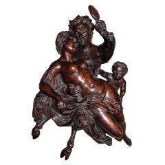 Italian Burlwood Carving of Satyr and Beautiful Woman, 19thc