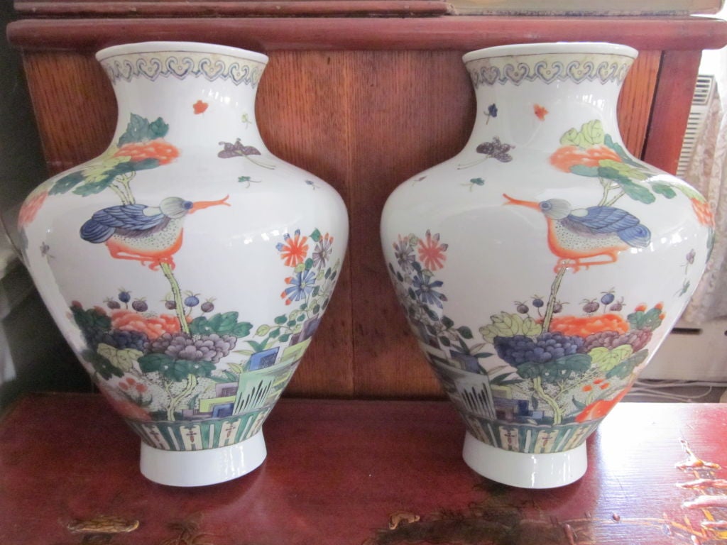 Fine Chinese export famille verte porcelain wall pockets