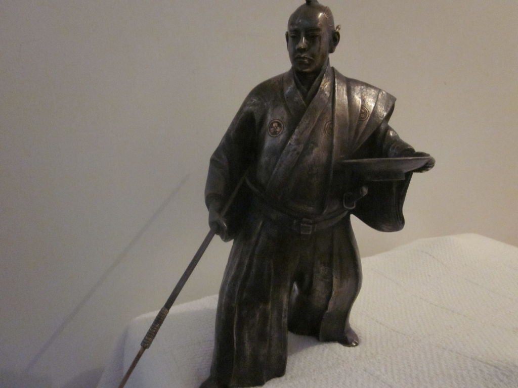 French Silvered Bronze Samurai Warrior For Sale