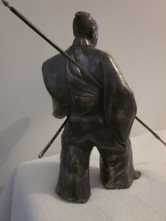 Silvered Bronze Samurai Warrior In Excellent Condition For Sale In Essex, MA