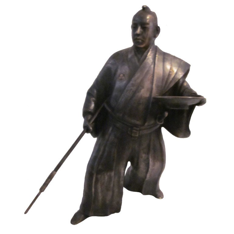 Silvered Bronze Samurai Warrior For Sale