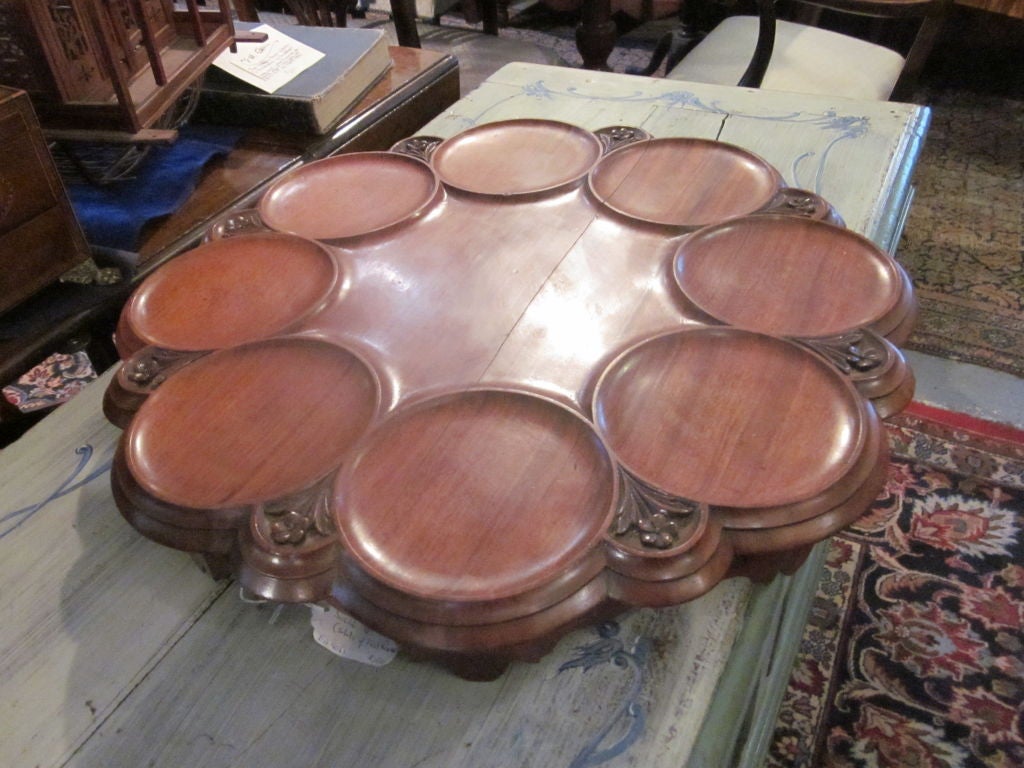 Wonderful solid mahogany lazy susan carved in the style of a Georgian supper table.  From the estate of the late Mr. Rogers, of TV and children's programming fame.