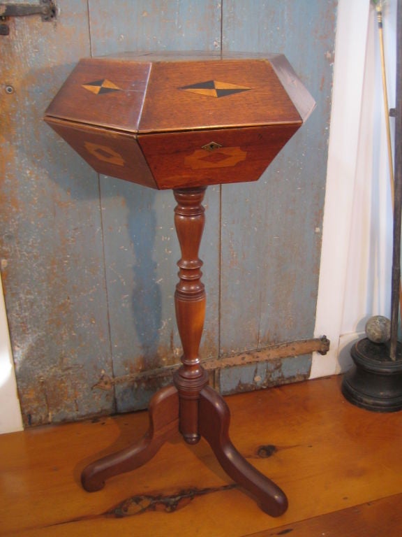 Walnut Inlaid Hexagonal Sewing Stand, New England, c1825