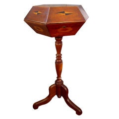 Antique Walnut Inlaid Hexagonal Sewing Stand, New England, c1825