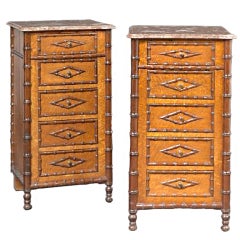 Pair Marble top Faux bamboo chests