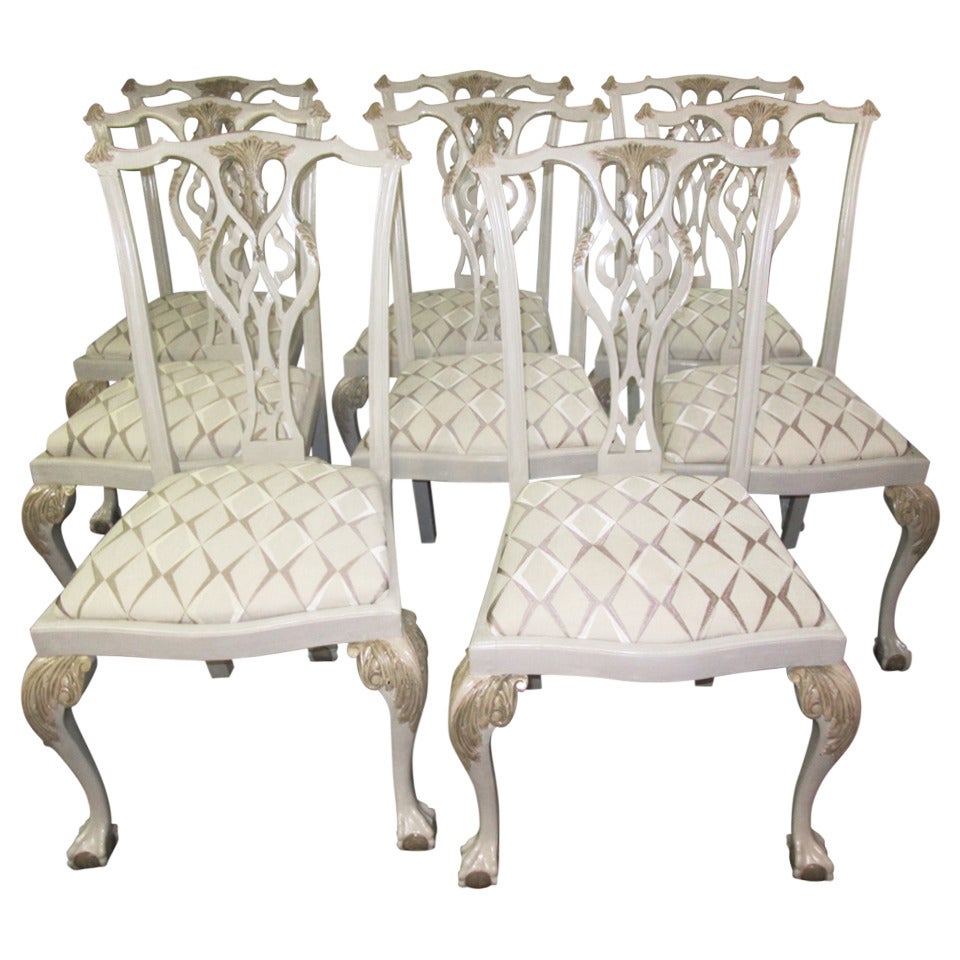 Set of Eight Painted Dining Room Chairs For Sale