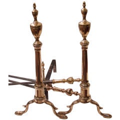 Federal bell metal urn top andirons with matching tools