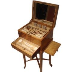 Antique John Bagshaw figured satinwood dressing box on stand