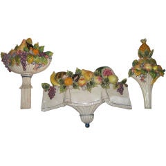 3 Italian Terra Cotta Wall-hanging Urns with Fruit