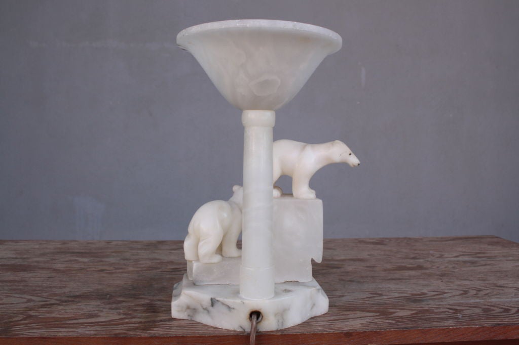 Mid-20th Century Art deco alabaster & marble polar bear  lamp For Sale