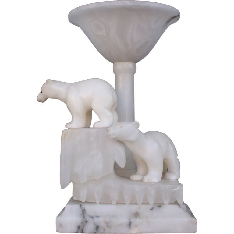 Art deco alabaster & marble polar bear  lamp For Sale