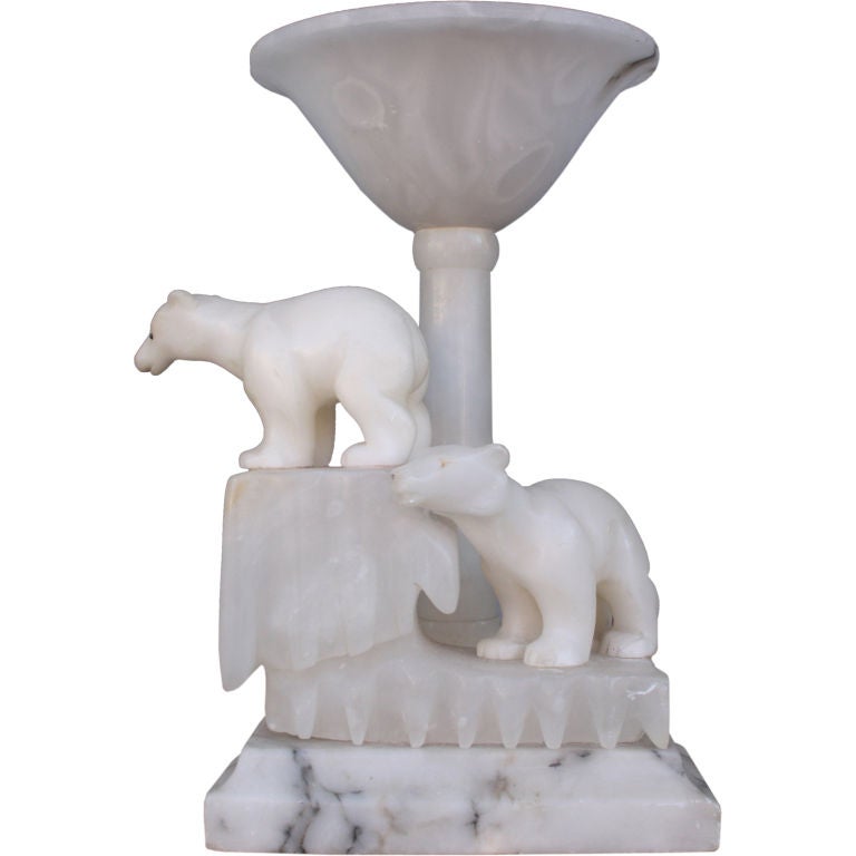 Art deco alabaster 
marble polar bear  lamp For Sale