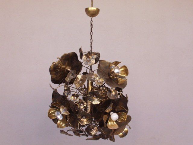70's brass camelias chandelier