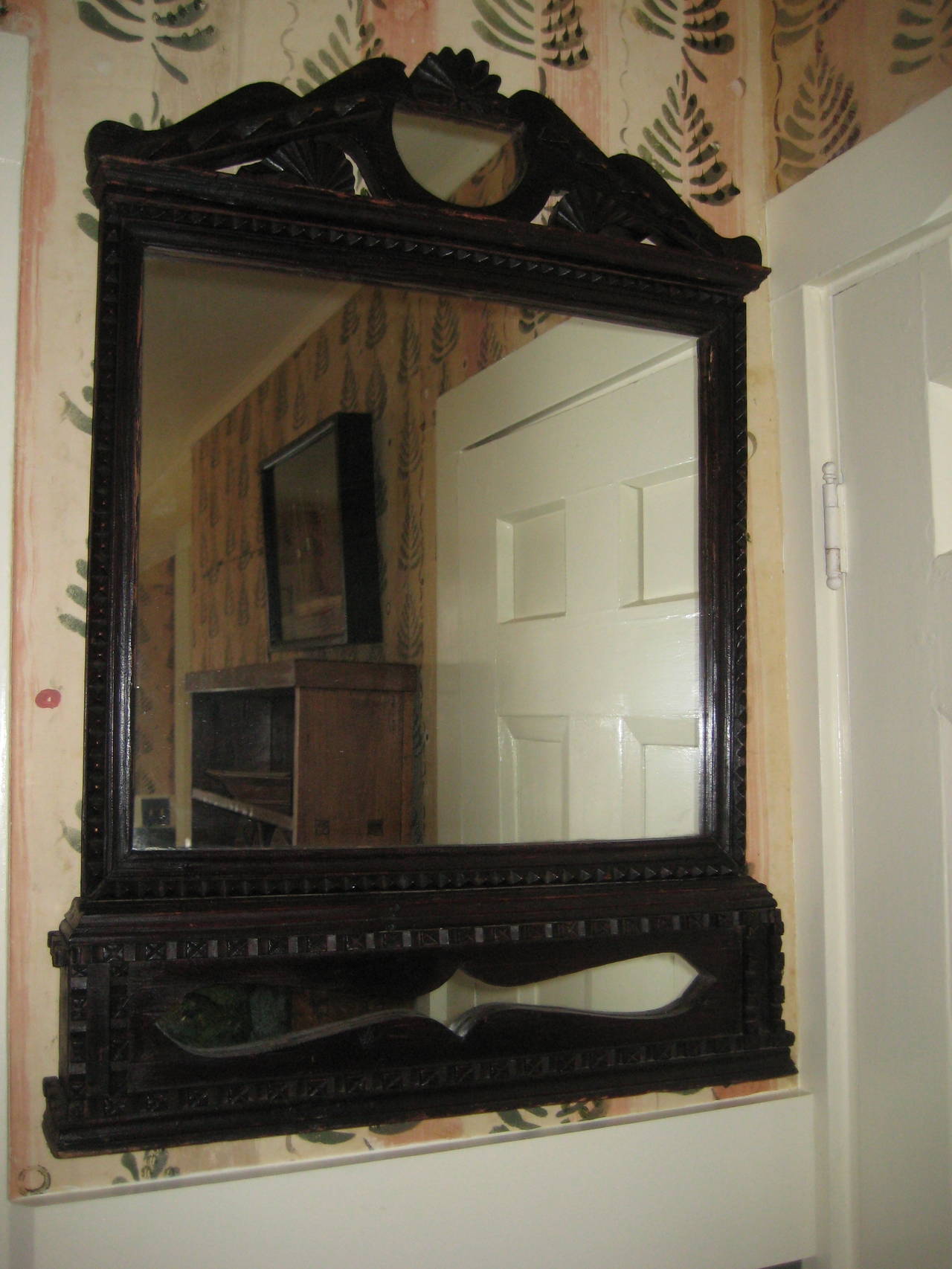 19th Century Decoratively Carved Oak Mirror with Cut-Out Details For Sale 1