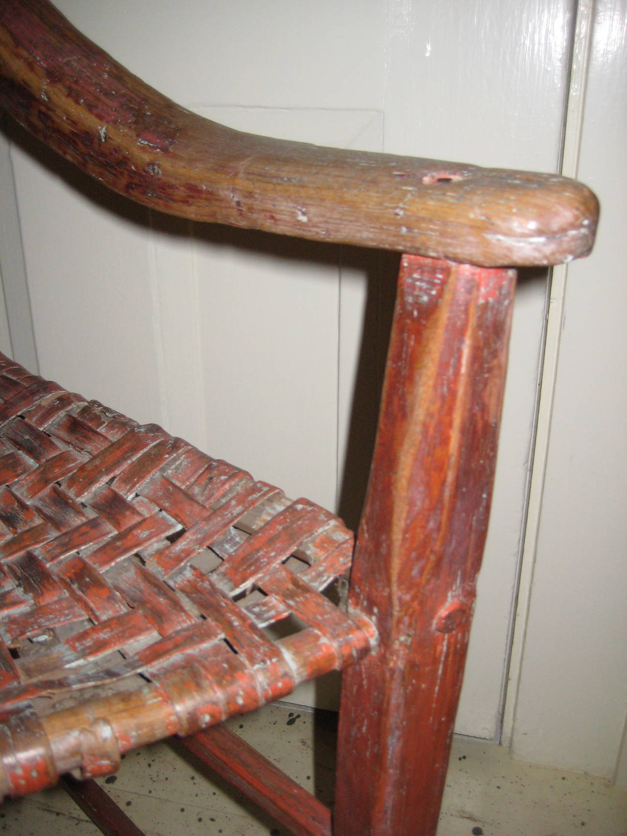 Pine Late 18th Century Canadian Ladderback Armchair In Red Paint For Sale