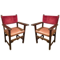 Antique Pair of English "King & Queen" Chairs with Original Crest