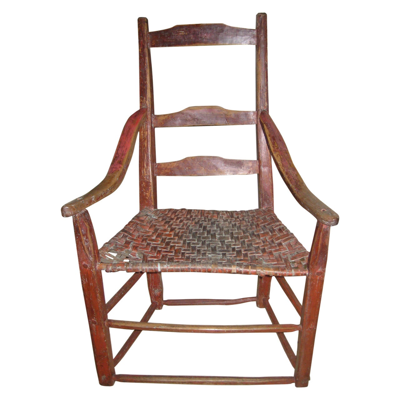 Late 18th Century Canadian Ladderback Armchair In Red Paint For Sale