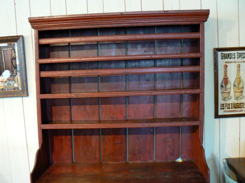 18th Century and Earlier Early American Red Stepback Cupboard
