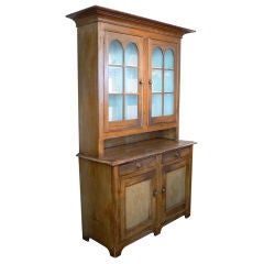 Antique Grain-painted Glass-front Stepback Cupboard