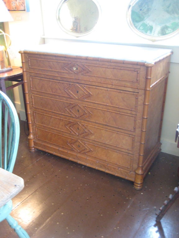 English Faux Bamboo Bird's Eye Maple Chest of Drawers