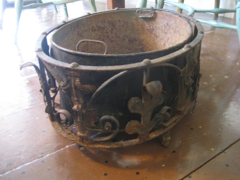 19th Century French Metal Planter with Liner For Sale