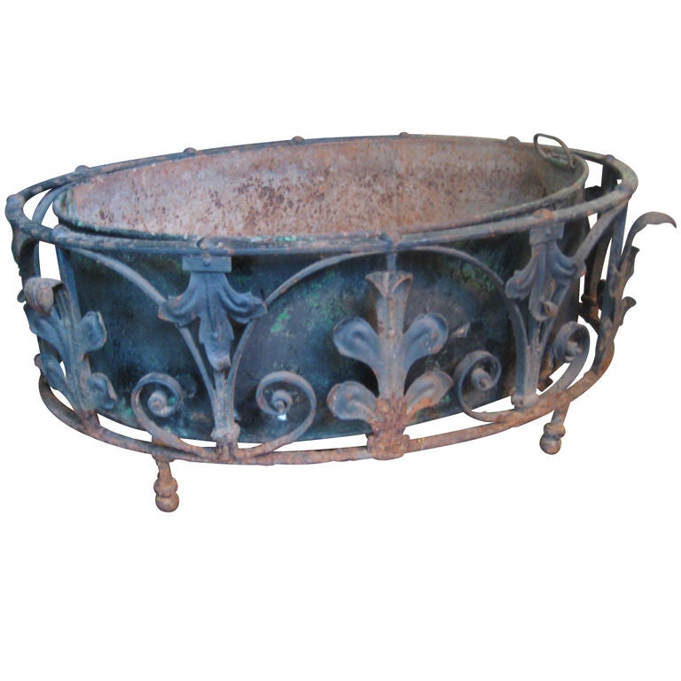 French Metal Planter with Liner For Sale