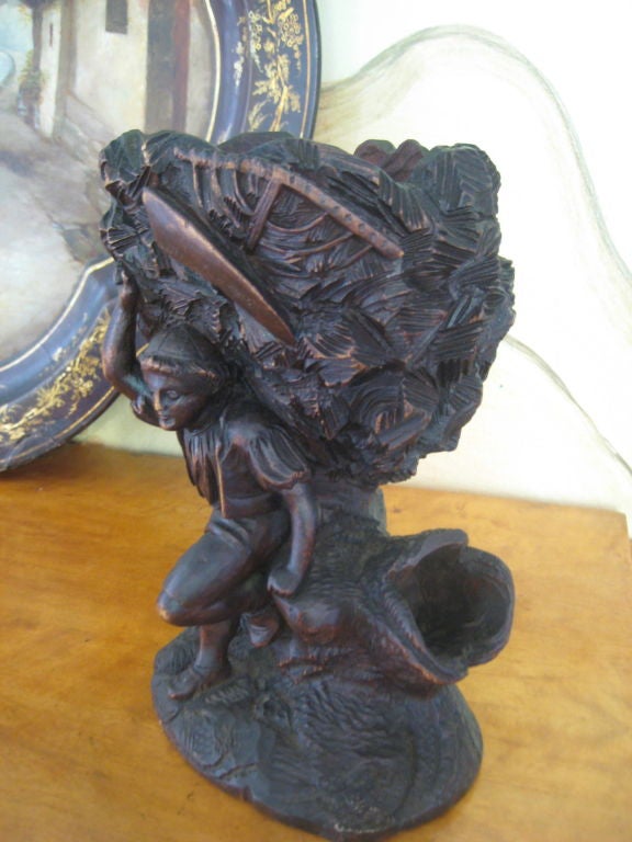German Black Forest Carved Vase with Figure For Sale