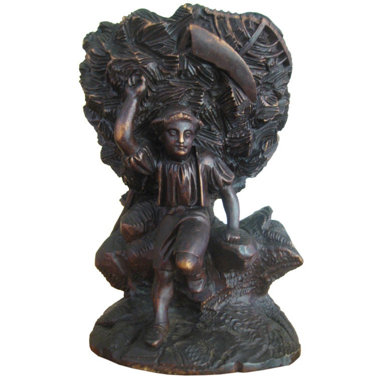 Black Forest Carved Vase with Figure For Sale