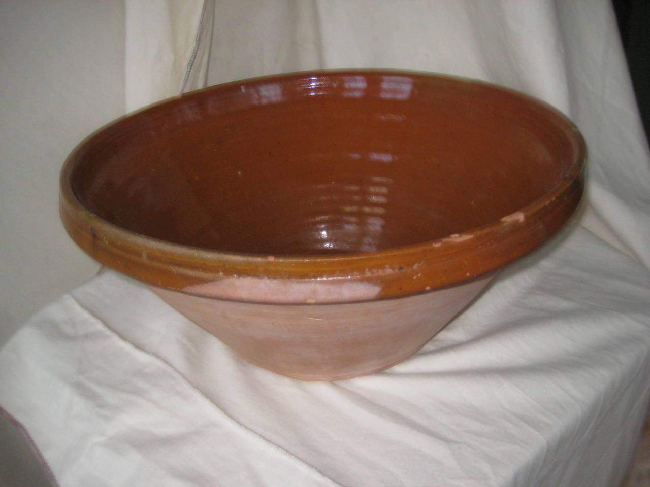 English Dairy Bowl with Glazed Interior.