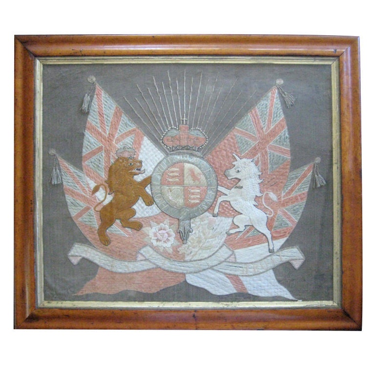 Framed Embroidered Armorial Coat of Arms For Sale