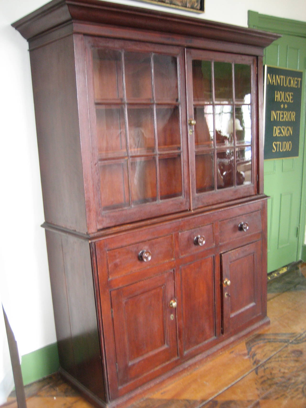 English Painted Pine Glazed Cupboard